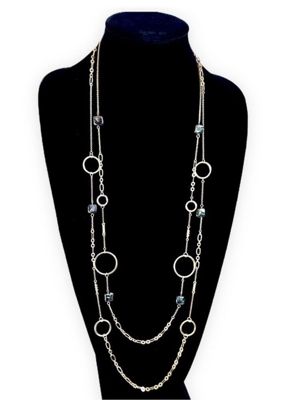 White House Black Market Iridescent Black Pearl Layered Station Necklace NWT